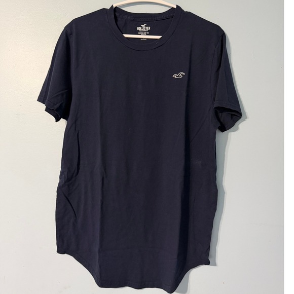Hollister Other - Hollister Men's L Curved Hem Tee Navy Blue Short Sleeve Logo Cotton 0730